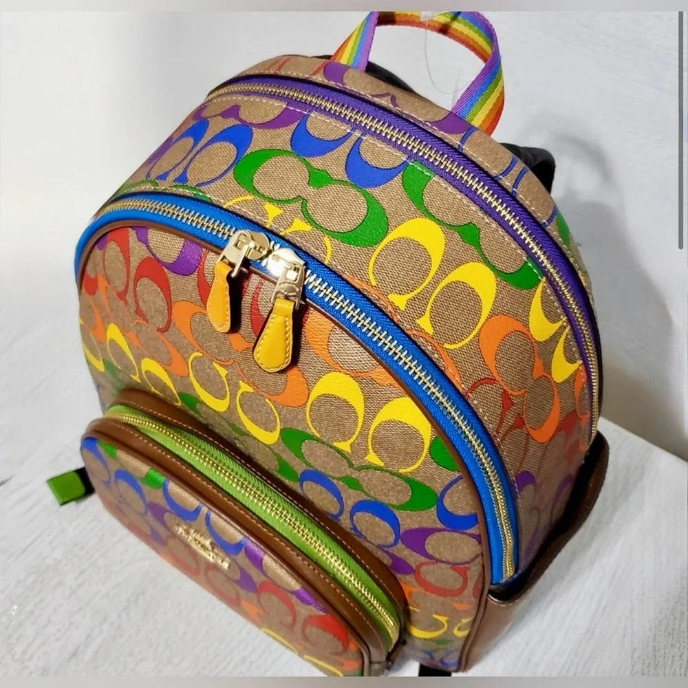 RARE LIKE NEW! Coach Backpack In Rainbow Canvas Multi PRIDE Bag Purses Designer🌈 - Picture 6 of 16
